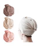 Hair Turban Set - 3 Soft Microfiber Quick-Drying Turbans for All Hair Types | Super Absorbent Shower Towels in Beige Pink Brown - Buy Online on GoSupps.com