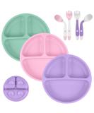 Vicloon Baby Suction Plate Set | Non Slip Silicone Weaning Plates for Toddlers | Self Feeding Divided Dishes | Fits Most Highchairs Trays | 3Pcs (Pink/Purple/Green) - Buy Online on GoSupps.com
