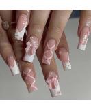 Foccna Medium Long Rhinestone Pink Press on Nails - 24pcs Glossy Bling Square Fake Nails with 3D Flower Design for Women & Girls - Buy Online on GoSupps.com