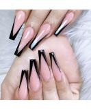 Outyua Black French Press On Nails - Extra Long Coffin Ballerina Acrylic Nails, 24 Pcs Full Cover for Women & Girls - Buy Online on GoSupps.com