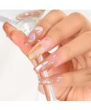 Sethexy French Long Coffin False Nails - Handmade Strass Glitter Aurora 3D Crystal Acrylic Press-On Nails for Women & Girls - Buy Online on GoSupps.com