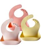 3Pcs Moonkie Baby Bibs Set - Silicone Feeding Bibs for Babies and Toddlers | Waterproof, BPA-Free, Adjustable with Food Crumb Catcher Pocket | Pink/Pastel Yellow/Soft Pink - Buy Online on GoSupps.com