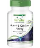 Fairvital Acetyl-L-Carnitine 750mg - High Dose Vegan Supplement | 120 Capsules for Enhanced Energy & Focus - Buy Online on GoSupps.com