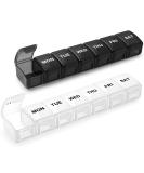 2 Pack Small Pill Organizer for Daily Vitamins - 7 Day AM/PM Pill Box - Travel-Friendly Weekly Medication Case in Black/White - Buy Online on GoSupps.com