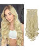 Feshfen Clip In Extensions Set - 7 Parts 16 Clips 50cm Wavy Bright Bleach Blonde Hair Extensions for Women - Buy Online on GoSupps.com