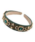 Vintage Crystal Headband with Simulated Pearl Beads - Rhinestone Flower Leaf Charm Hair Jewelry in Green - Buy Online on GoSupps.com