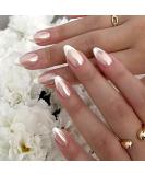 White French Tip Press On Nails - Almond Pink Chrome Design Full Cover Long Acrylic False Nails for Women & Girls - 24 Pcs - Buy Online on GoSupps.com