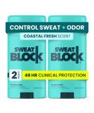 SweatBlock [AM] Deodorant Antiperspirant Solid for Men & Women - Daily Sweat & Odor Protection - Easy, Clean, Smooth Glide - Dermatologist Tested - Coastal Fresh Fragrance, 2.7oz Stick (Daily Clinical (2 Pack)) - Buy Online on GoSupps.com