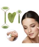 Hrobig Gua Sha & Jade Roller Face Set - 100% Natural Jade Anti-Aging Skin Care Device for Face Eyes & Neck - Tightens Skin & Promotes Youthful Glow - Buy Online on GoSupps.com