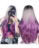 Akemaio Women s Long Curly Ombre Wig - Black Gray Purple Gradient - Stylish Pointed Front Design - Buy Online on GoSupps.com
