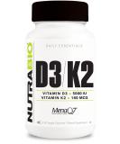 NutraBio Vitamin D3 K2 | 5000 IU D3 as Cholecalciferol with Vitamin K2 as MENA-Q MK7 (180mcg) | Support Bone and Heart Health | Non-GMO Gluten Free Lactose Free | 60 Vegetable Capsules - Buy Online on GoSupps.com