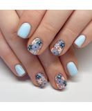Blue Flowers Press on Nails - Short Square Light Blue Acrylic Full Cover - Glossy Floral Stick-On Nails for Women - 24PCS Spring-inspired Artificial Glue-On Nails - Buy Online on GoSupps.com