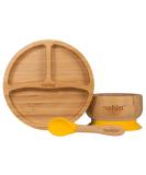 Nohla Bamboo Baby & Toddler Suction Plate Bowl Set | Eco-Friendly BPA-Free Weaning Set with Silicone Spoon | Secure Suction Ring for Smooth Surfaces - Yellow - Buy Online on GoSupps.com