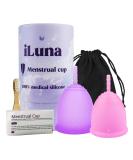 iLuna Menstrual Cup - Medical-Grade Silicone 2 Sizes & Cleansing Brush | Ideal for Daily Use - Buy Online on GoSupps.com