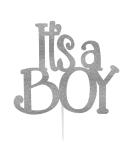 LissieLou It's a Boy Baby Shower Cake Topper Glitter Card Silver Made in the UK - Buy Online on GoSupps.com