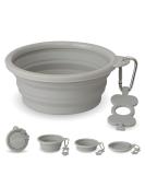 Bonza Large Foldable Dog Bowl 1000 ml - Reinforced Edge Carabiner & Water Bottle Holder - Portable Light Gray Pet Accessory for Travel - Buy Online on GoSupps.com