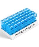 Monthly Pill Organizer 2x a Day | 30 Day AM PM Pill Box with Small Compartments | Travel Medicine Organizer (Blue) - Buy Online on GoSupps.com