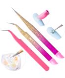 3Pcs Double Ended Nail Art Tweezers Set - Stainless Steel Straight Curved Tip, Silicone Head - Precision Lash, Rhinestone Picker Tool for Women & Girls - Buy Online on GoSupps.com