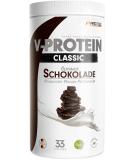 Vegan protein powder chocolate 1kg-V-protein-vegetable protein powder on peas protein base with 68% protein content-optimal protein value-vegan protein shake without soy & wheat chocolate 1 kg (1 Pack) - Buy Online on GoSupps.com