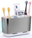 Brushed Nickel Electric Toothbrush Holder - Large Bathroom Organizer Set with Adjustable Partitions - Perfect for Family Drainage Solution - Buy Online on GoSupps.com