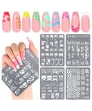 Saviland Nail Art Stamper Plates - 4PCS French Nail Stamping Templates | Reusable Stainless Steel Nail Tools with Plaid Wave and Stripe Patterns - Buy Online on GoSupps.com