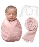 Spokki 2PCS Baby Props Photography Wrap Kit - Handmade Pearl Wrap Blanket with Headband | Newborn Outfits for Photography - Pink | 35.5 X 67 inch - Buy Online on GoSupps.com