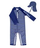 weVSwe Baby Toddler Boy Swimsuit UPF 50+ Sun Protection Rash Guard with Crotch Zipper | 18-24 Months | Stripes Navy Blue - Buy Online on GoSupps.com