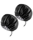 Adjustable Silk Bonnet Set - Double Sided Satin Sleep Caps for Women - Black - Protects Curly and Natural Hair - 2 Pieces - 36cm - Buy Online on GoSupps.com