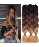 Fanyu Ombre Braiding Hair Extensions - 3 Packs Kanekalon Jumbo 24 Inch Synthetic Hair for Crochet Twists (Black-Dark Brown-Bright Brown) - Buy Online on GoSupps.com