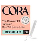 Cora Organic Applicator Tampons | Regular Absorbency | 100% Cotton Core, Unscented, BPA-Free Compact Applicator | Leak Protection, Easy Insertion, Non-Toxic - Buy Online on GoSupps.com
