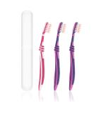 Com-Four 4-Part Set Kids Toothbrushes with Etui | Soft Bristles Ball Joint & Suspension | Purple-Pink/White-Pink - International Shipping Available - Buy Online on GoSupps.com