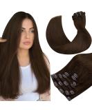 Hetto Brown Clip In Real Hair Extensions - Remy Hair Dark Brown #4 55cm 120g - Premium Quality Clip In Hair Recovery - Buy Online on GoSupps.com