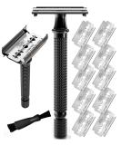Long Handle Double Edge Safety Razor - Butterfly Open Razor with 10 Japanese Stainless Steel Double Edge Safety Razor Blades - Close, Clean Shaving Razor for Men. Black - Buy Online on GoSupps.com