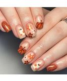 Halloween Press On Nails - Short Square Cute Ghost Flower Pumpkin Glitter - 24 Pcs Glossy Acrylic Stick On Nails for Women & Girls - Buy Online on GoSupps.com