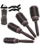 Ceramic Ion Thermal Barrel Round Brush Set - 4 Sizes Boar Bristle for Blow Drying, Styling, Curling - Brown Handle - Buy Online on GoSupps.com