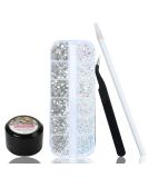 1500PCS Rhinestones for Nails - Flat Back Nail Art Gems Kit with Glue, Picker Dotting Pen, Tweezer - 6 Sizes Crystal Rhinestones Set - White/Transparent AB - Perfect for DIY Nail Art - Buy Online on GoSupps.com
