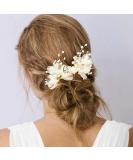 Pearl Wedding Hair Pins 2Pcs - White Flower Bridal Hair Pieces for Women & Flower Girls - Buy Online on GoSupps.com