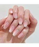 24Pcs Short Coffin French False Press On Nails with Rhinestones Gradient - Nude Pink Stick on Nails for Women - Removable Glue-on Acrylic Fake Nails - Buy Online on GoSupps.com