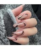 Handcess Shiny Coffin Artificial Nails - Long Ballerina Style Brown Lines 24 Skin-Colored Acrylic Press-On Nails for Women & Girls - Buy Online on GoSupps.com