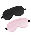 Silky Sleep Masks 2 Pcs Set | Soft Satin Eye Covers for Men & Women | Adjustable Blackout Blindfold for Travel & Meditation (Black & Pink - Buy Online on GoSupps.com