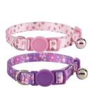 YUDOTE Cat Collars Pack of 2 Colorful Printed Basic Strong Girls Cat Collar Quick Release with Removeable Bell Pink Purple 19-28cm (Pakc of 2) Pink+Purple - Buy Online on GoSupps.com