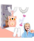 Children's U-Shape Toothbrush Set 5-Piece - Food Milician Silicone Head with Suction Cup | 2-Finger Tip Brush for Kids 2-8 Years - DGN Toys Rosa - Buy Online on GoSupps.com