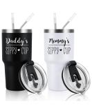 Gtmileo Stainless Steel Insulated Travel Tumbler Set - Perfect Christmas & Anniversary Gift for New Parents - Gender Reveal Gifts - 30oz Black & White - Buy Online on GoSupps.com