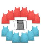 12 Pc Team Pinnies Set - Nylon Mesh Vests for Youth - Basketball, Football, Soccer Practice Jerseys - Red & Light Blue - Buy Online on GoSupps.com