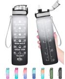 Enerbone 32oz Leakproof BPA-Free Water Bottle with Motivational Times & Straw - Gray-Black - Buy Online on GoSupps.com