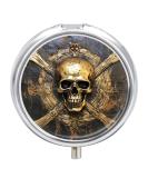 Skull Metal Pirate Pill Box - Stylish 3 Compartment Travel Organizer for Vitamins & Medication - Compact Pill Case for Purse & Pocket - Buy Online on GoSupps.com