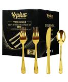 320 Pack Gold Plastic Silverware Set - Disposable Cutlery for Party - Heavy Duty Plastic Forks, Spoons, Knives - Bulk Pack - Buy Online on GoSupps.com