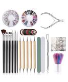 Buy Anself 37PC Nail Accessories Set for Geln gel - Dotting Tools Brushes Strass & More | International Shipping - Buy Online on GoSupps.com