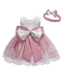 Baby Girls Lace Christening Dress with Bowknot and Flower Detail | LZH Baptism Tutu Gown 0-24 Months | 0-3 Months - Bean Powder - Buy Online on GoSupps.com