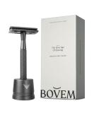 BOVEM Align Razor Premium Single Blade Safety Razor for Men | Double Edge Shaving with Stand & 5 Blades | Space Grey - Buy Online on GoSupps.com
